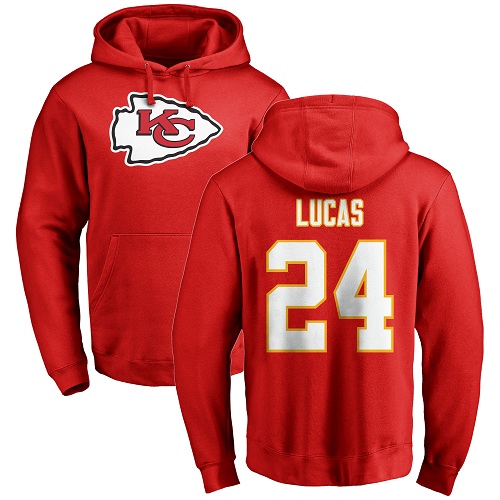 Men Kansas City Chiefs #24 Lucas Jordan Red Name and Number Logo Pullover Hoodie